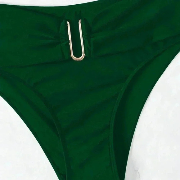 Dark Green Women's U-Shaped Ring Design Sexy Bikini Set - Picture 5 of 8